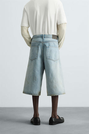 VINTAGE EFFECT BAGGY FIT DENIM BERMUDA SHORTS - Image 3