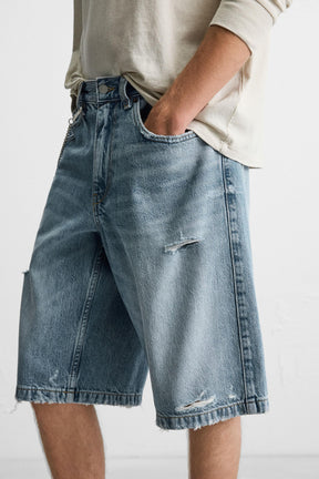 RIPPED BAGGY FIT DENIM BERMUDA SHORTS - Image 5