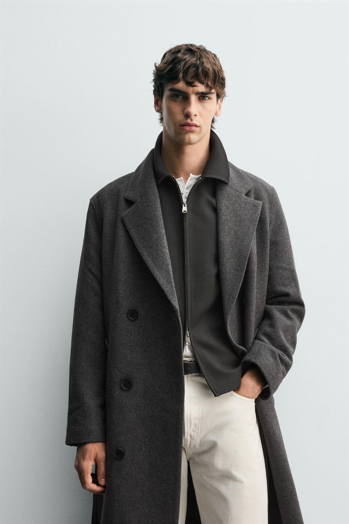 Mantel aus Wollmischung mit Gürtel