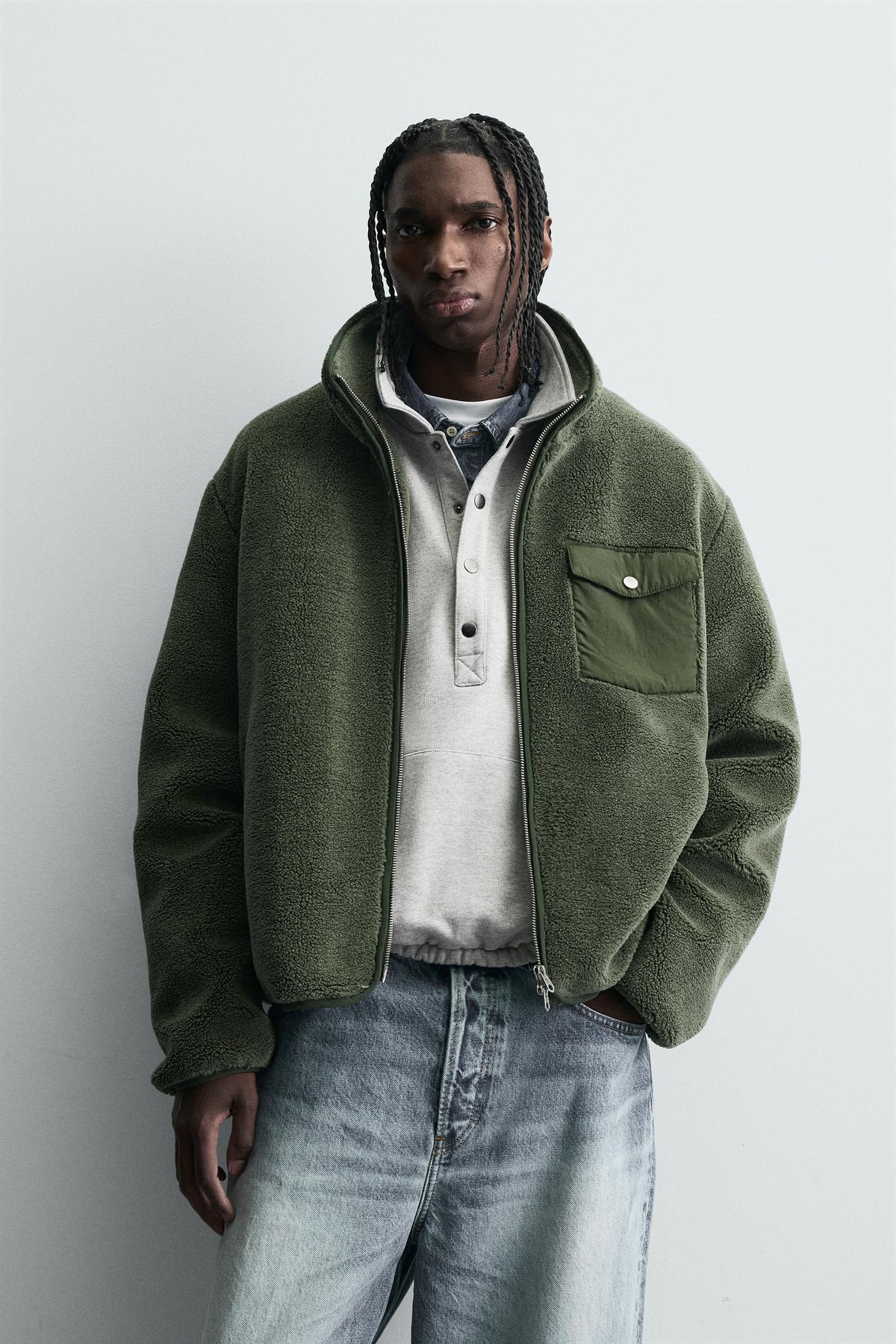 FAUX SHEARLING EFFECT JACKET WITH CONTRAST - Image 2