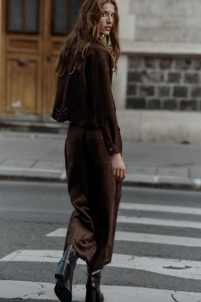 Jacke aus Kunstwildleder mit Stanzschnitt