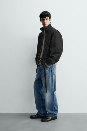 CRINKLED-EFFECT BOMBER JACKET - Image 4