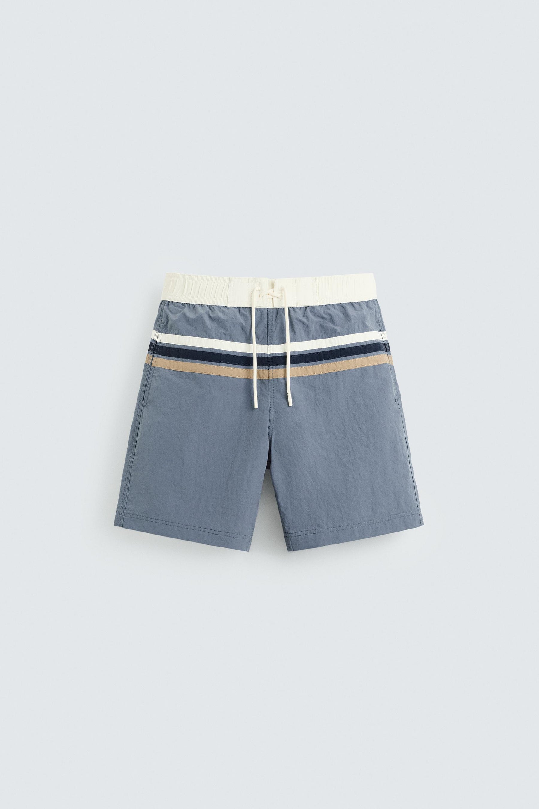 STRIPED LONG SWIMMING TRUNKS - Image 1