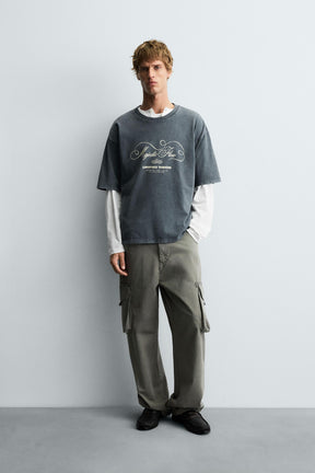 WASHED TEXT PRINT T-SHIRT - Image 1