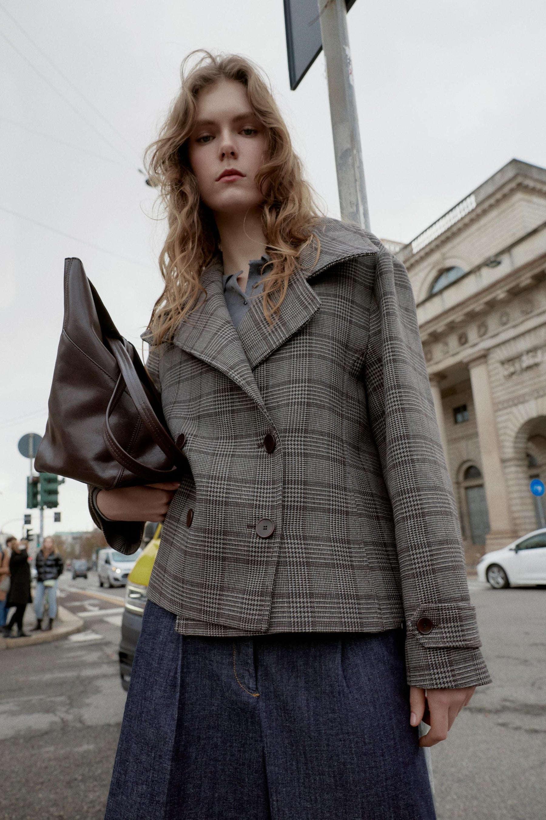 Karierte zweireihige Jacke