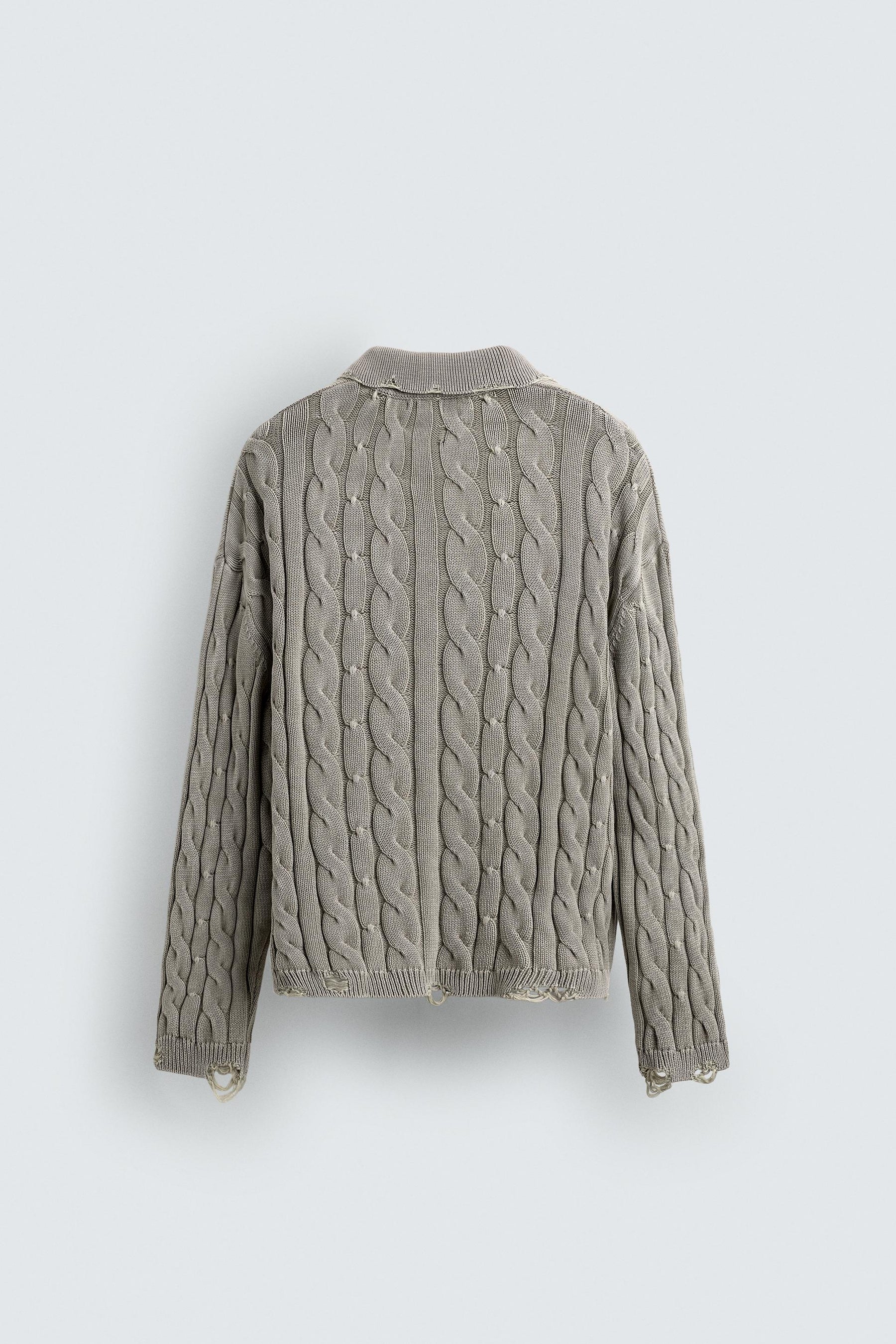 CABLE KNIT POLO SHIRT WITH DISTRESSED EFFECT - Image 7