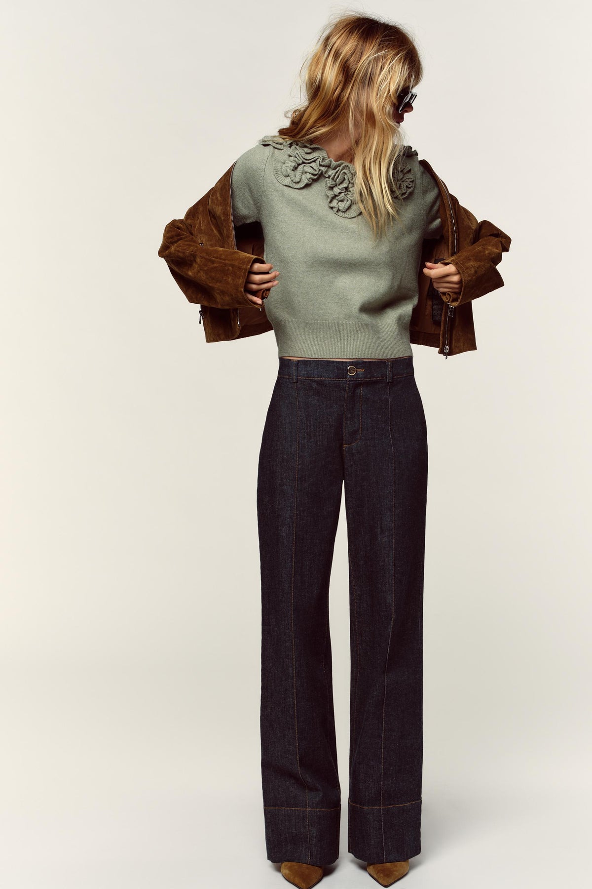 Kurzarm-Strickärmel mit Blumenmuster