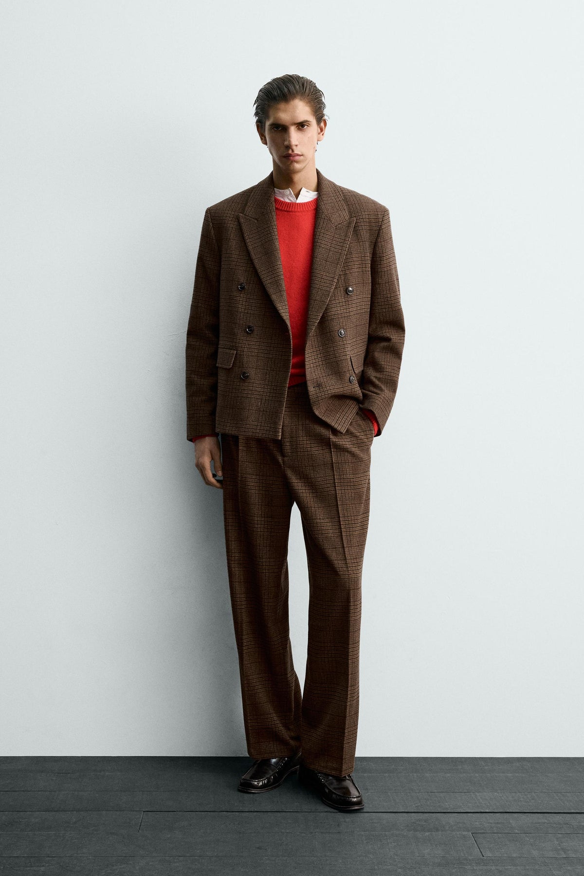 CHECK SUIT TROUSERS WITH PLEATS - Image 1