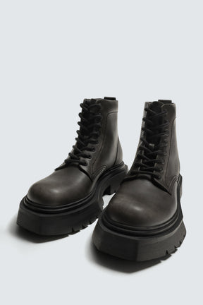 DISTRESSED CHUNKY LACE-UP BOOTS - Image 5