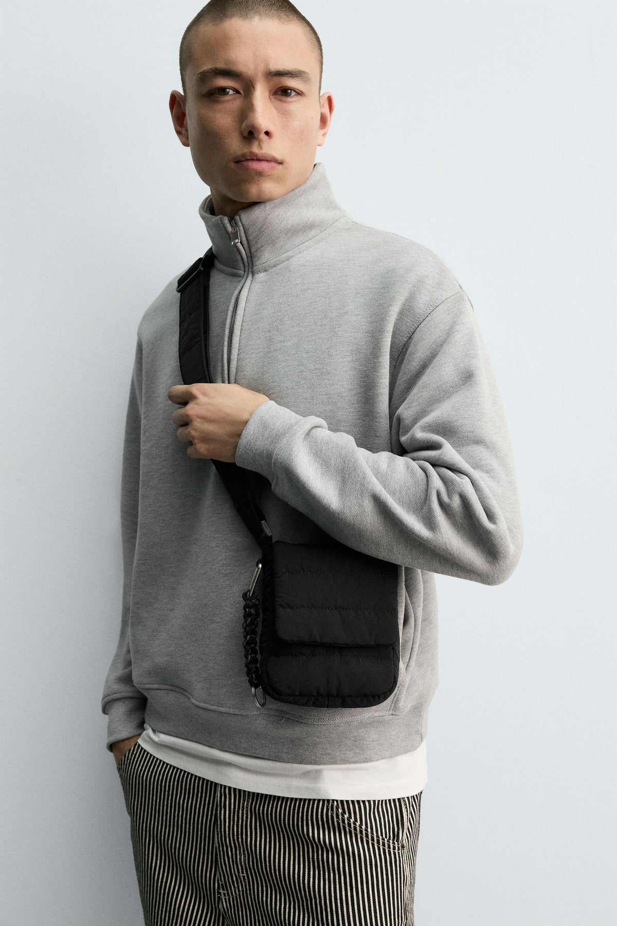 QUILTED NYLON VERTICAL CROSSBODY BAG - Image 1